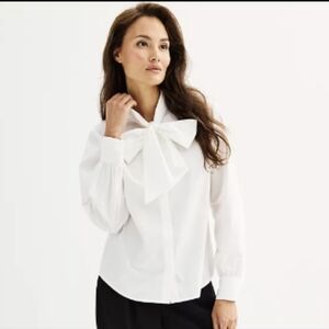 XXL Nine West neck bow top, 100% cotton, White, NWOT